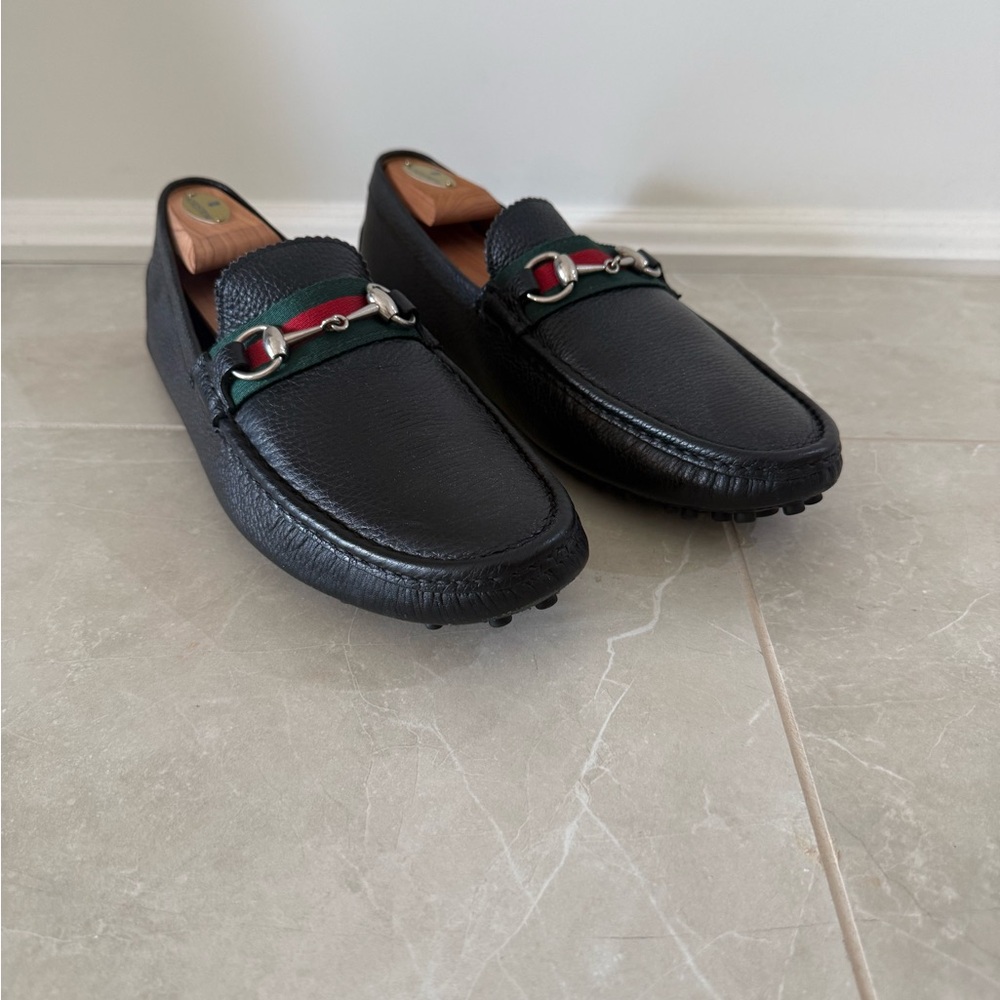Gucci Leather Driver Loafers with Web and Horsebit Detail